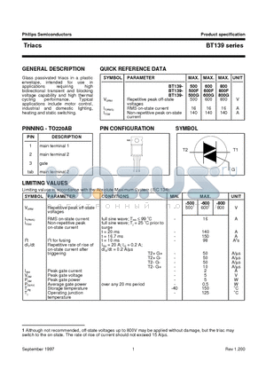 BT139-500F datasheet - Triacs