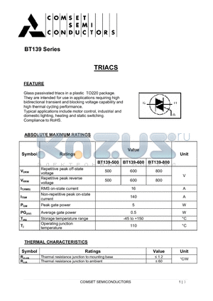 BT139-800 datasheet - TRIACS