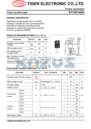 BT138X-600G datasheet - Triacs sensitive gate