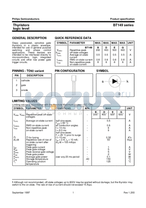 BT149B datasheet - Thyristors logic level