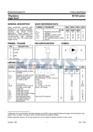 BT150 datasheet - Thyristors logic level