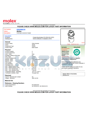 0353400210 datasheet - FSM Bulb Connector Header