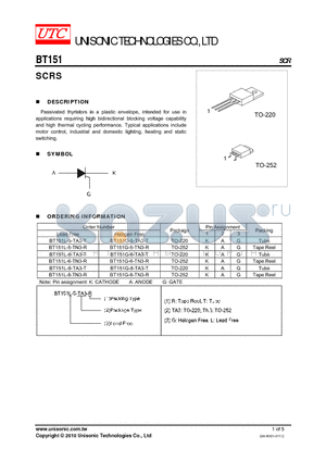 BT151G-5-TA3-T datasheet - SCRS