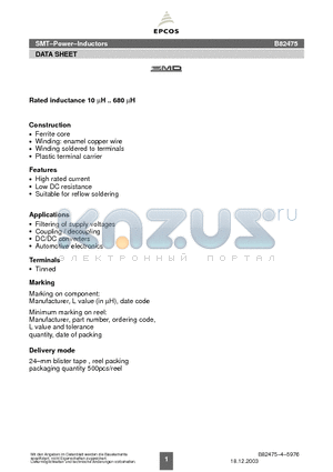 B82475-A1334-K datasheet - SMT-Power-Inductors