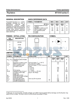 BT151U-650C datasheet - Thyristors