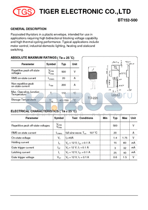 BT152-500 datasheet - Triacs sensitive gate