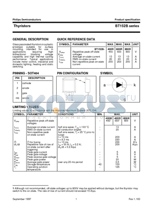 BT152B datasheet - Thyristors