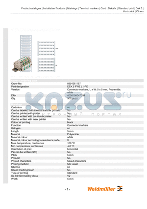 0354361187 datasheet - Connector markers, L x W: 5 x 5 mm, Polyamide, white