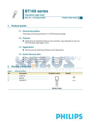 BT169B datasheet - Thyristors logic level