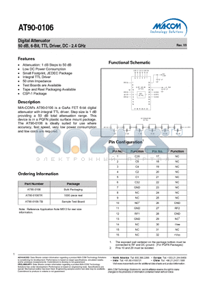 AT90-0106 datasheet - Digital Attenuator 50 dB, 6-Bit, TTL Driver, DC - 2.4 GHz