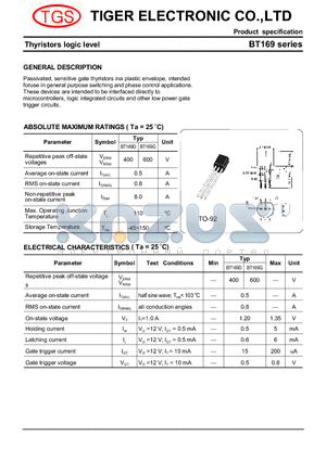 BT169D datasheet - Thyristors logic level