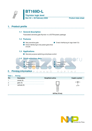 BT169D-L datasheet - Thyristor logic level