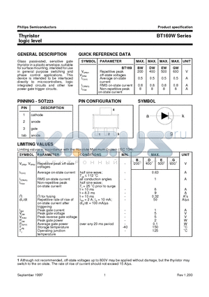 BT169DW datasheet - Thyristor logic level