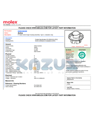 0355330205 datasheet - PT Bulb Socket Single Housing Assembly, Type A, Unsealed, Gray