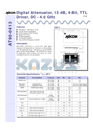 AT90-0413 datasheet - Digital Attenuator, 15 dB, 4-Bit, TTL Driver, DC - 4.0 GHz