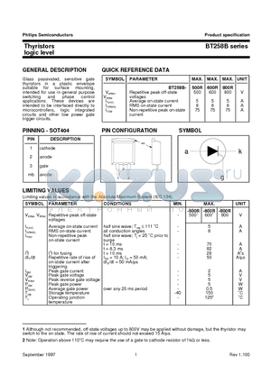 BT258B-600R datasheet - Thyristors logic level