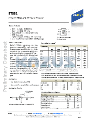 BT331 datasheet - 700-2700 MHz 1.5~2.0W Power Amplifier