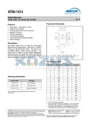 AT90-1413 datasheet - Digital Attenuator 15 dB, 4-Bit, TTL Driver, DC-4.0 GHz