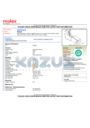 0357253910 datasheet - Quick Disconnect, Female, Piggyback Type, for 14-18 AWG (2.00-0.80mmb), Metal Strip, Tab 6.35 by 0.81mm (.250 by .032