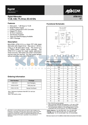 AT90-1413TR datasheet - Digital Attenuator, 15dB, 4-Bit, TTL Driver DC - 4.0 GHz