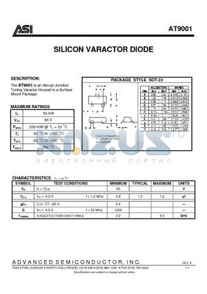 AT9001 datasheet - SILICON VARACTOR DIODE