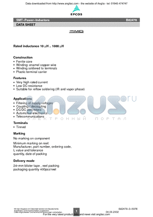 B82478-A1103-M datasheet - SMT-Power-Inductors (Rated inductance 10 uH .. 1000 uH)