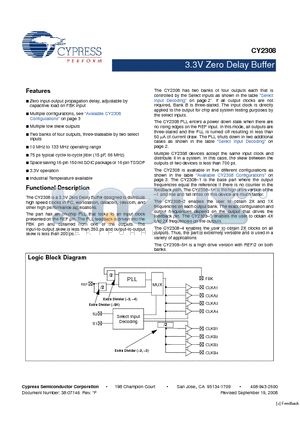 CY2308SC-1H datasheet - 3.3V Zero Delay Buffer