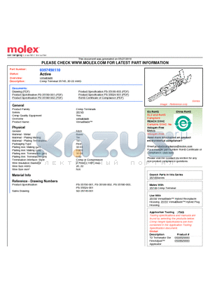 0357450110 datasheet - Crimp Terminal 35745, 20-22 AWG