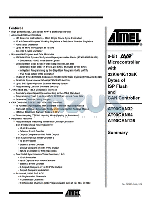 AT90CAN128-16AU datasheet - Microcontroller with 32K/64K/128K Bytes of ISP Flash and CAN Controller