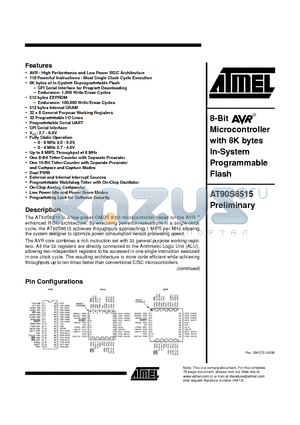 AT90C8515 datasheet - 8-Bit Microcontroller with 8K bytes In-System Programmable Flash