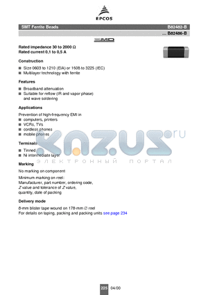 B82482-B1121-A datasheet - Rated impedance 30 to 2000 W Rated current 0,1 to 0,5 A