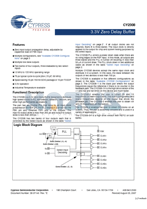 CY2308SI-1HT datasheet - 3.3V Zero Delay Buffer