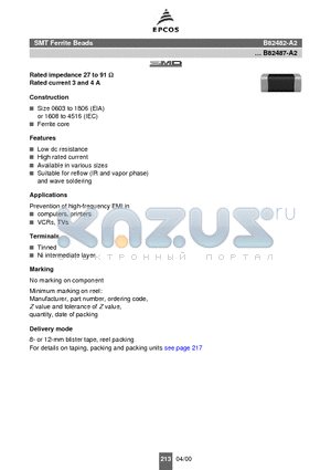 B82483-A2 datasheet - SMT Ferrite Beads