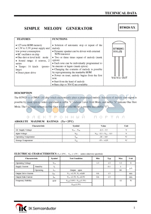 BT8028C-001 datasheet - SIMPLE MELODY GENERATOR