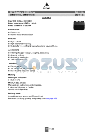 B82494-A1104-K datasheet - SMT Inductors, SIMID Series