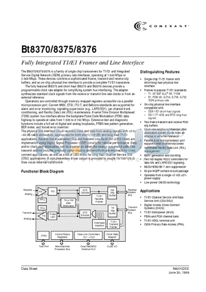 BT8376EPF datasheet - single chip transceivers for T1/E1 and Integrated Service Digital Network (ISDN) primary rate interfaces