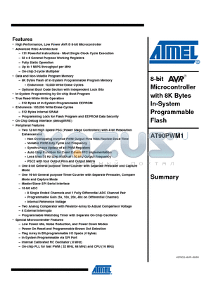 AT90PWM1-16MU datasheet - 8-bit Microcontroller with 8K Bytes In-System Programmable Flash
