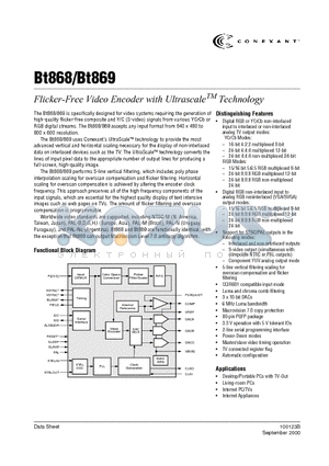 BT869 datasheet - Flicker-Free Video Encoder with UltrascaleTM Technology