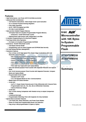 AT90PWM316-16ME datasheet - 8-bit Microcontroller with 16K Bytes In-System Programmable Flash