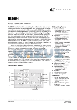 BT8954 datasheet - VOICE PAIR GAIN FRAMER