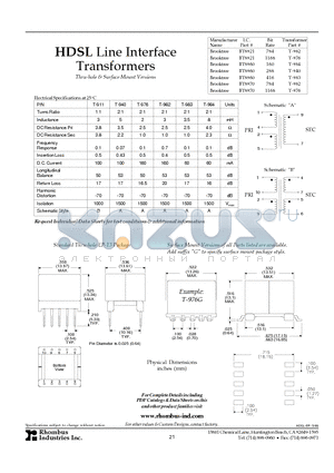 BT8960 datasheet - HDSL Line Interface Transformers