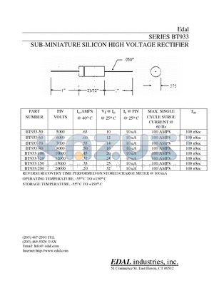 BT933-150 datasheet - SUB-MINIATURE SILICON HIGH VOLTAGE RECTIFIER