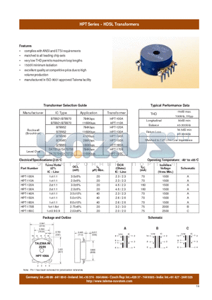 BT8921 datasheet - HDSL Transformers