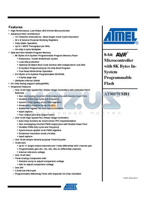 AT90PWM81-16ME datasheet - 8-bit AVR Microcontroller with 8K Bytes In- System Programmable Flash