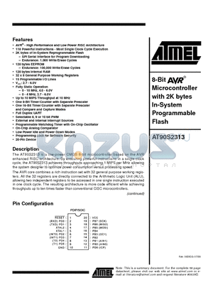 AT90S2313-10 datasheet - 8-bit Microcontroller with 2K Bytes of In-System Programmable Flash