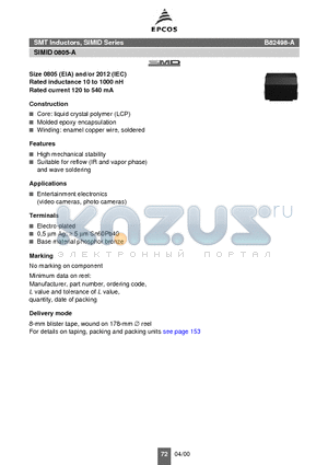 B82498-A3101-+ datasheet - SMT Inductors, SIMID Series