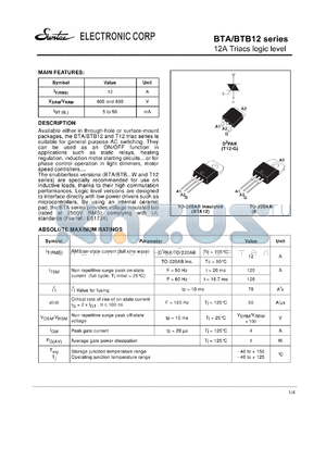 BTA12 datasheet - 12A Triacs logic level