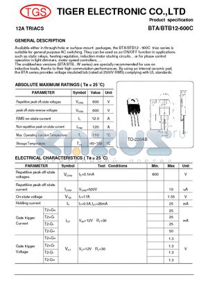 BTA12-600C datasheet - 12A TRIACS