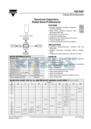 036RSP datasheet - Aluminum Capacitors Radial Semi-Professional
