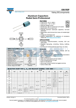 036RSP_13 datasheet - Aluminum Capacitors Radial Semi-Professional